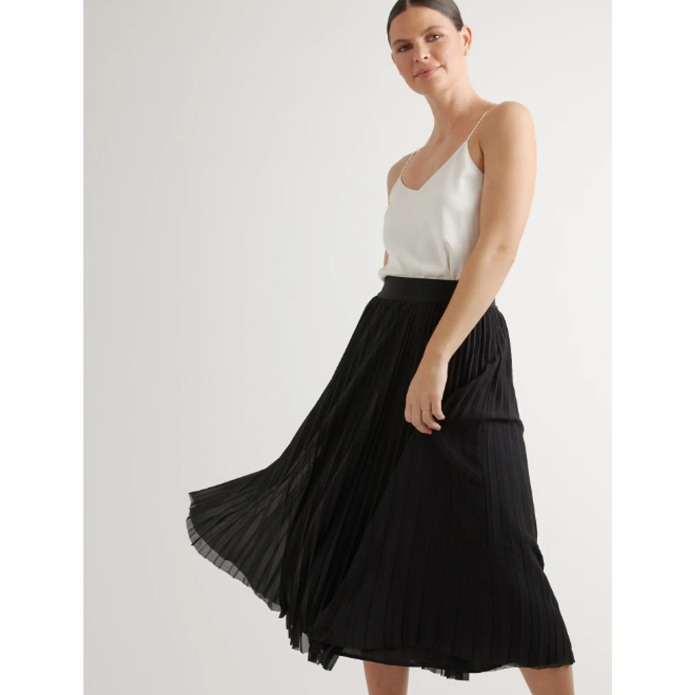 Quince Chiffon Pleated Midi Skirt S Black NWT